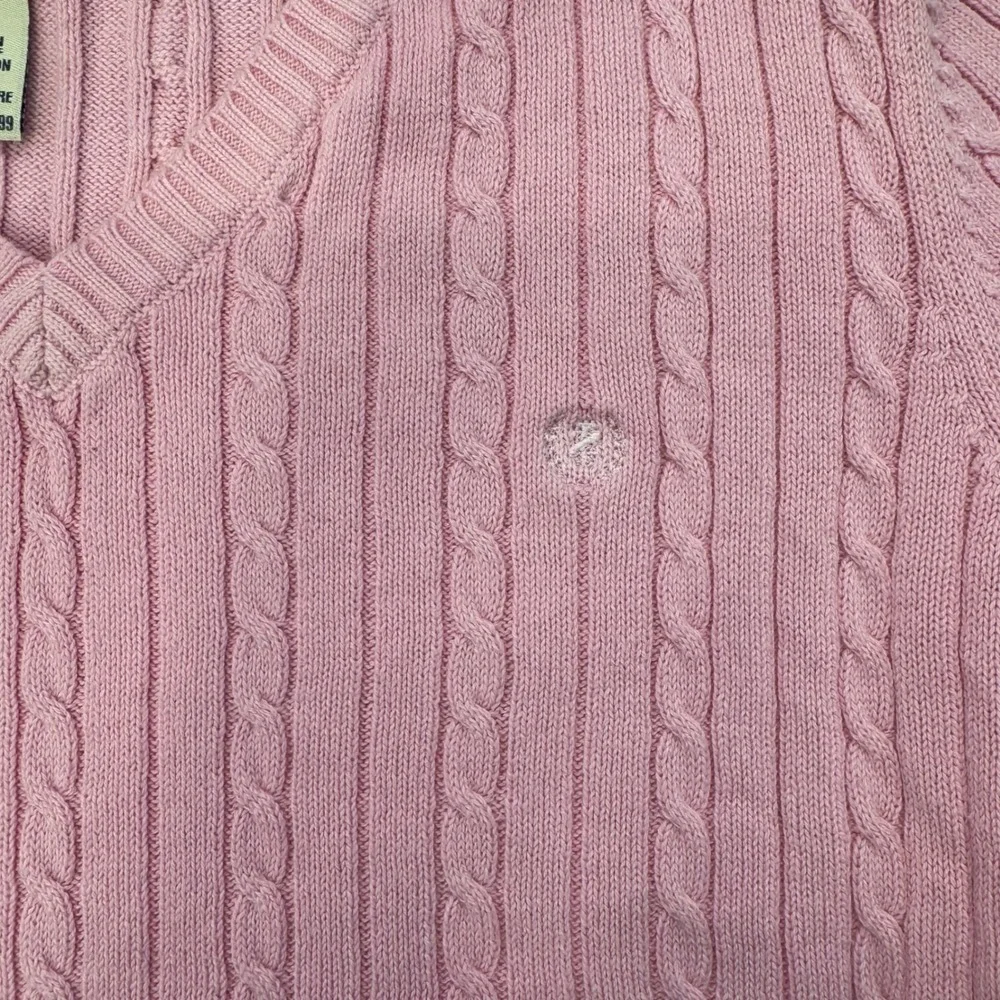 IZOD Womens Pink V-Neck Cable Knit 100% Cotton Sweater Size Small RN 36543